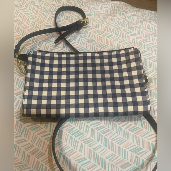 Tory Burch Navy Robinson Checkered Crossbody Bag- Like New - Picture 3 of 9